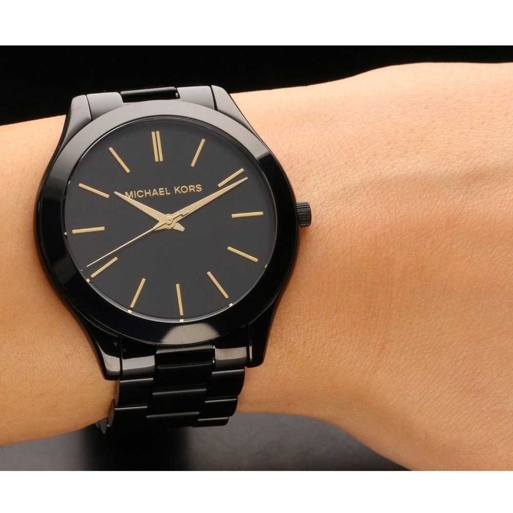 NWT MICHAEL KORS Black-Tone Slim Runway Watch MK3221